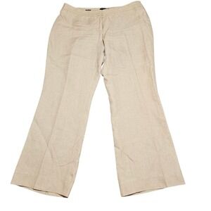 Talbots‎ Signature Pant PETITE Size 16 100% Linen Beige Fully Lined Straight Leg